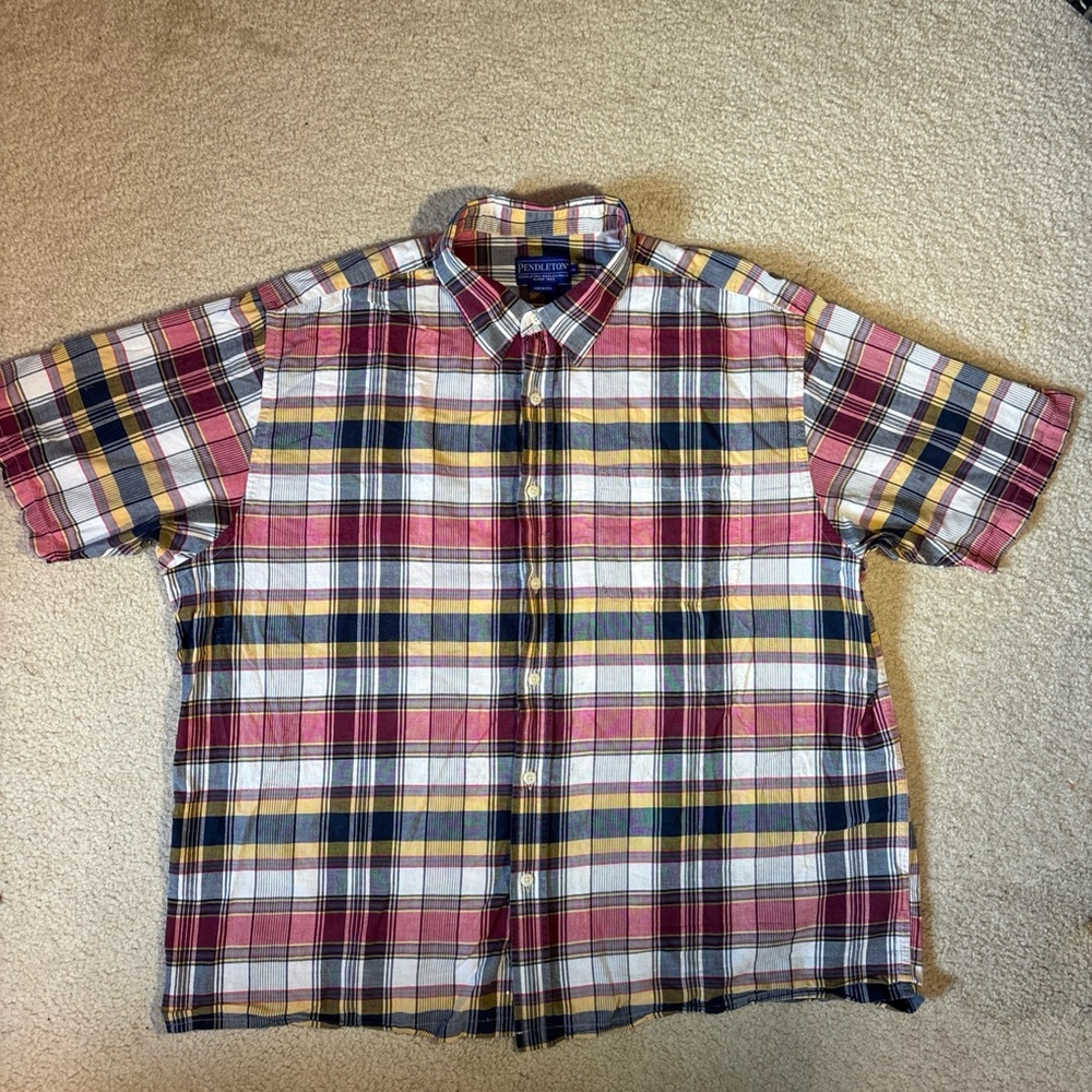 Pendleton Colorful Plaid Short Sleeve Button Down Sz XXL